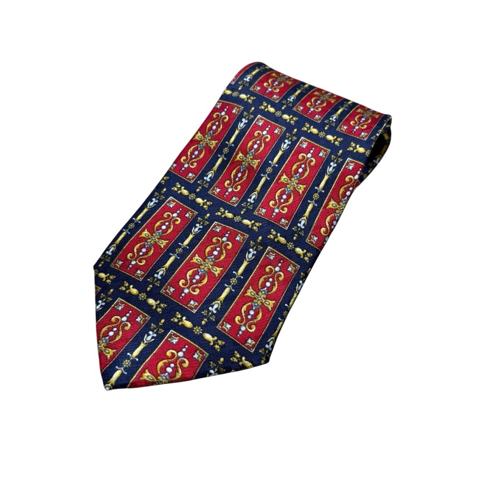 Mens Dunhill Paris 100%‎ Silk Neck Tie Navy Blue, Red and Yellow
